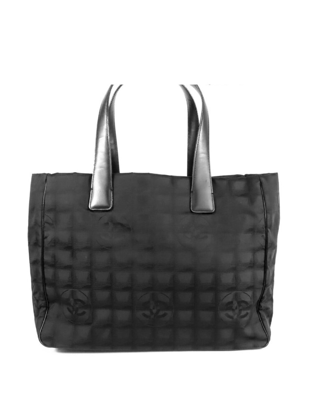 Chanel New Travel Line MM Black Gold Nylon Leather Tote Bag